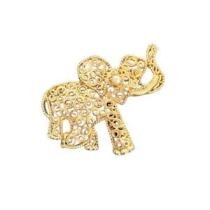 Vintage Delicate Gold Scroll Detail Metal Elephant Broach Pin